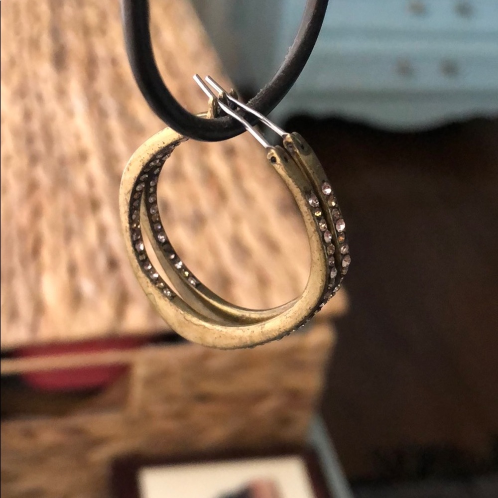Fossil brass hoop earrings with rhinestones